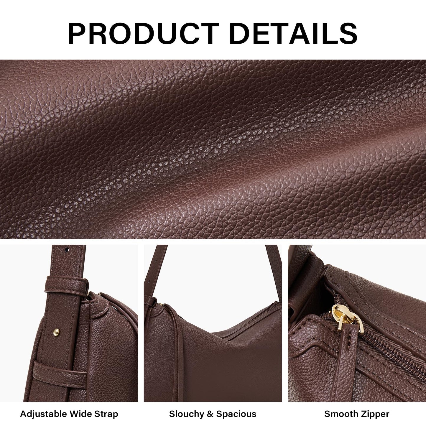 CLUCI Brown Shoulder Bag for Women, Cute Purses and Handbag, Soft Hobo Bag Clutch Purse with Adjustable Wide Shoulder Strap