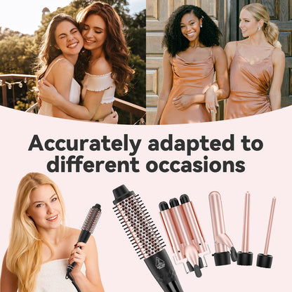 Maxt 5-in-1 Interchangeable Curling Iron Wand Set with 3 Barrels & Curling Thermal Brush | Ceramic Coated for Long-Lasting Curls, Waves Hair Curler (0.35-1.25 inch)