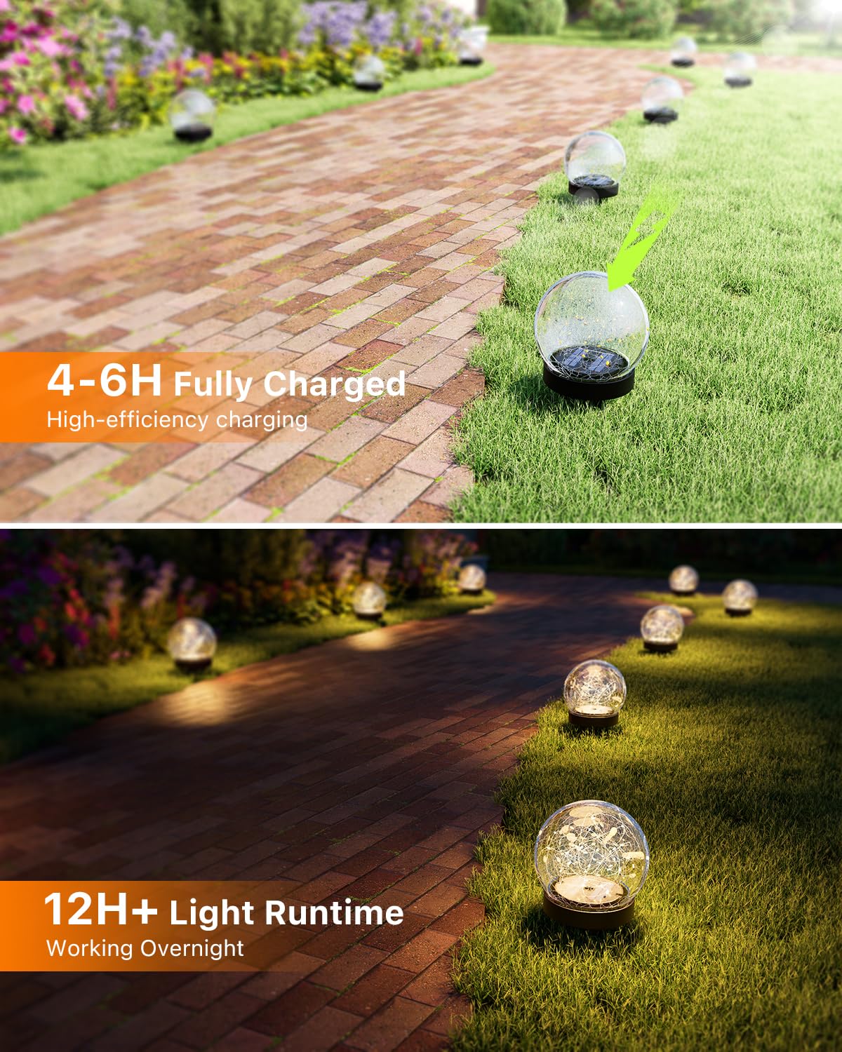 4 Pack Solar Powered Cracked Glass Globe LED Lights Outdoor Waterproof Decorative Table Ball Lamps for Outside Garden, Patio, Yard, Deck, Pathway, Backyard Decoration Easy to Install (Warm White)