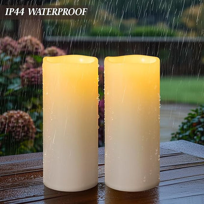 5" x 14" White Large Waterproof Outdoor Flameless Candles Battery Operated LED Flickering Pillar Candles with Remote and Timer for Indoor Outdoor Lanterns, Long Lasting, Set of 2