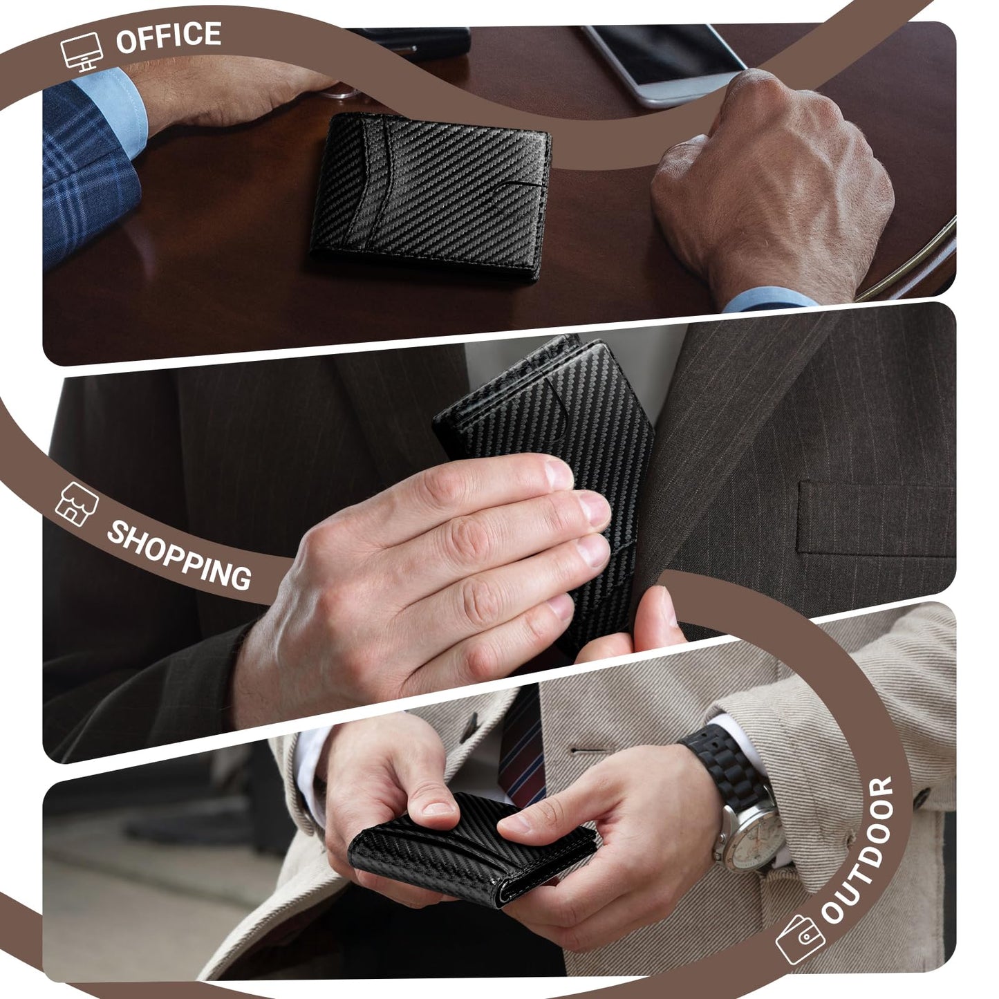 GNDR Wallet For Men RFID Blocking Leather Black Wallets Bifold Carbon Fiber Front Pocket Card Holder Mens Accessories With Gift Box