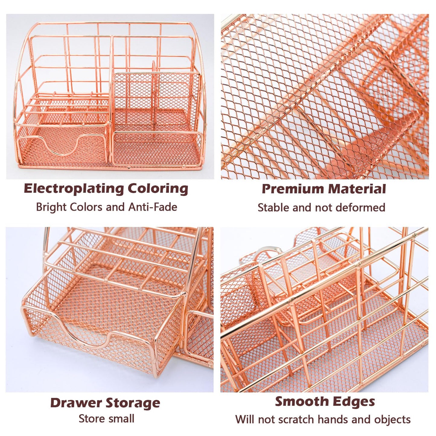 YOLOZAI Office Desk Organizers, Rose Gold 13PCS Office Supplies and Accessories Desk organizer, Acrylic Stapler, Staple Remover, Clips, Scissor, Phone Holder, Pen, Pen Holder (Rose Gold)