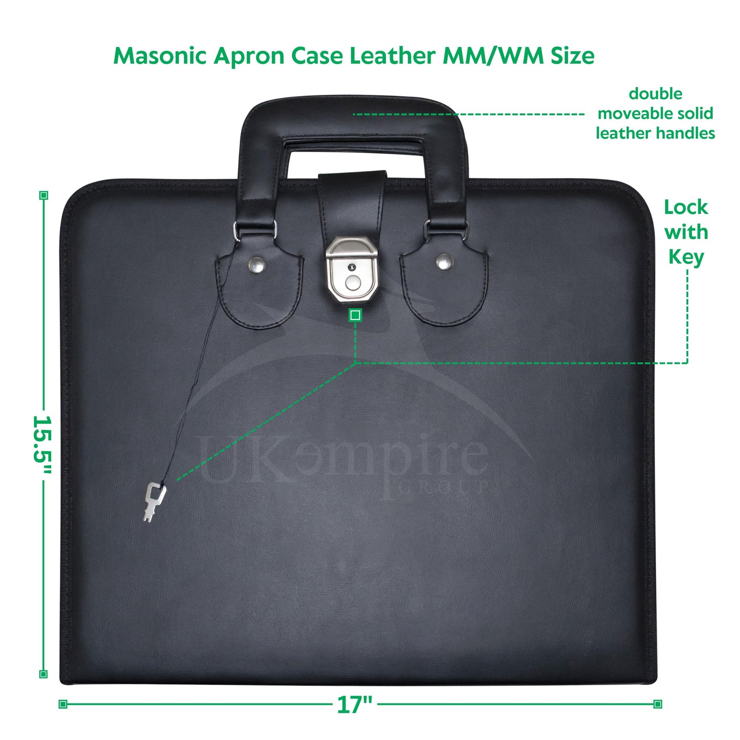 UK EMPIRE GROUP Masonic Apron Case Black Imitation Leather MM/WM Size | Art Portfolio Display Carrying Bag