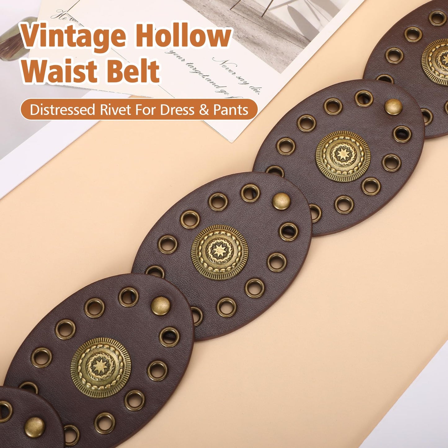 XZQTIVE Women's Boho Disc Belt Concho Western Cowgirl Cowboy Belt for Ladies Wide Vintage Leather Waist Belt for Dress