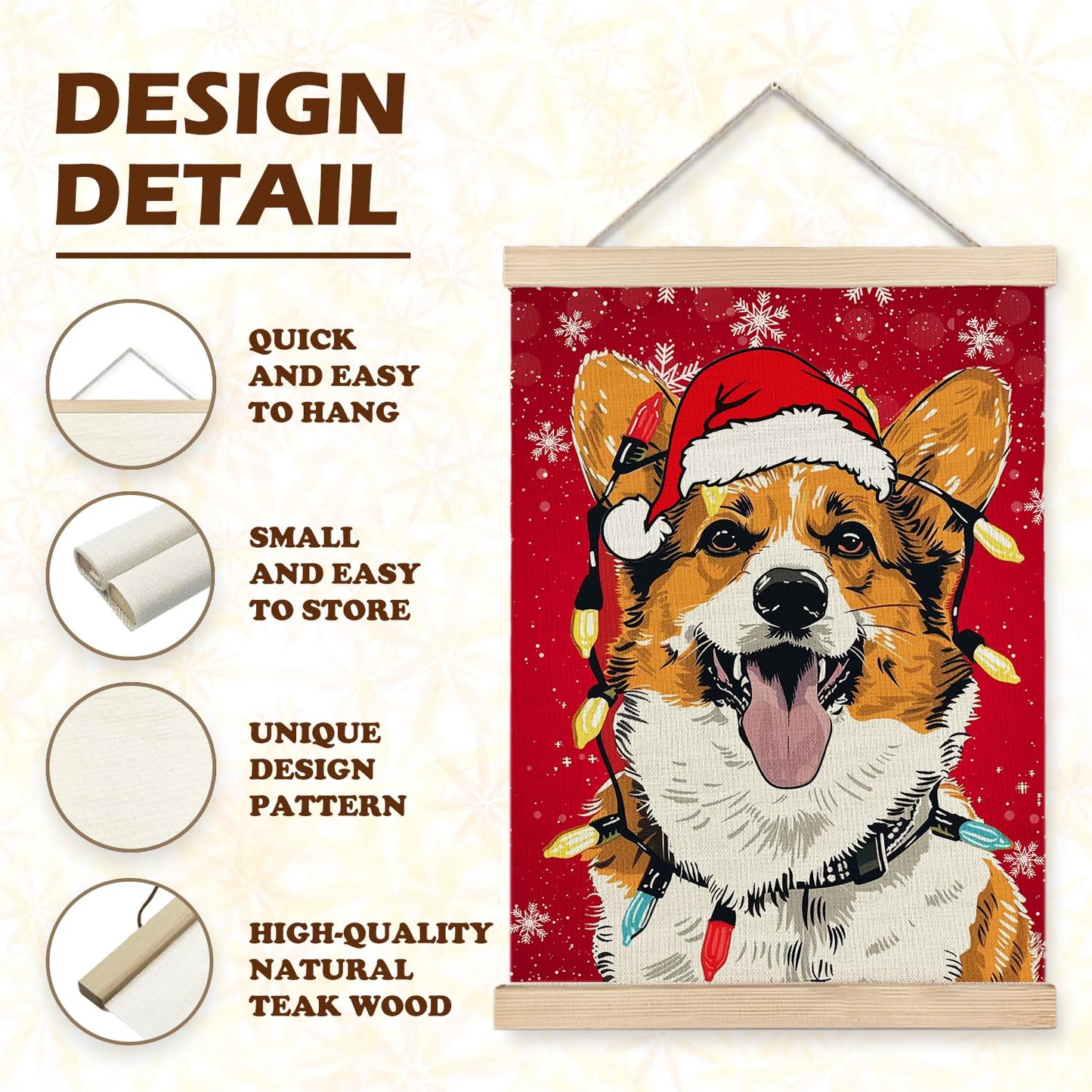Luvadian Corgi Christmas Wall Art - Wooden Poster Hanger, Wall Decorations, 12x16 Inch