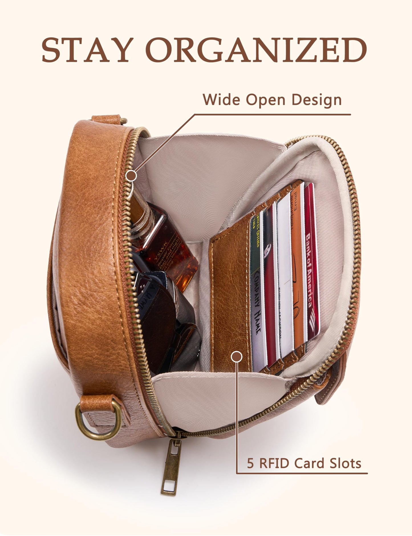 Yarnic Small Crossbody Bag, Vegan Leather Cell Phone Purse for Women, Vintage Wallet Bag with Card Slots (Brown-leather strap)