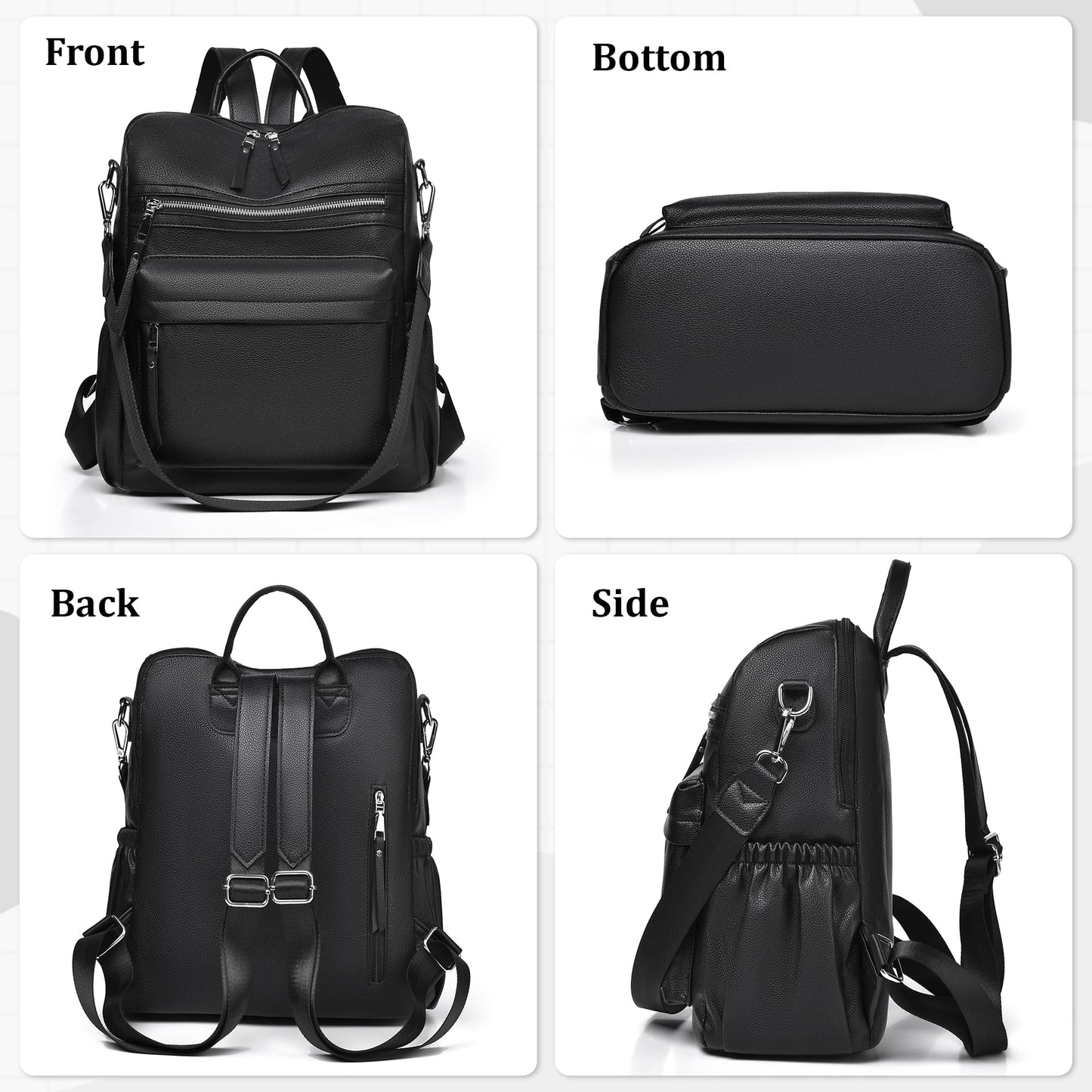 Dora & Liz Womens Backpack Purse Leather Backpack Purse for Women Travel Fashion Backpack Designer Ladies Shoulder Bags (Black Leather)