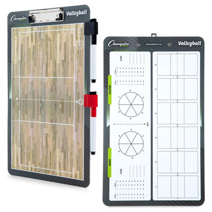 Champion Sports Dry Erase Clipboard for Coaching Volleyball - Whiteboards for Strategizing, Techniques, Plays - 2-Sided Clipboards with Clip - Front Side Full Court - Backside Half Court and Lineup