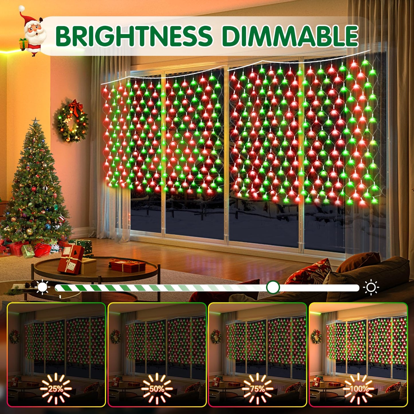 Hezbjiti Christmas Net Lights Outdoor 200 LED 6.9FT x 5.4FT Clear Wire with 8 Modes, Connectable Plug in Waterproof, Timer Memory Function for Xmas Tree Bushes Porch Lawn Windows Decor（Red Green）