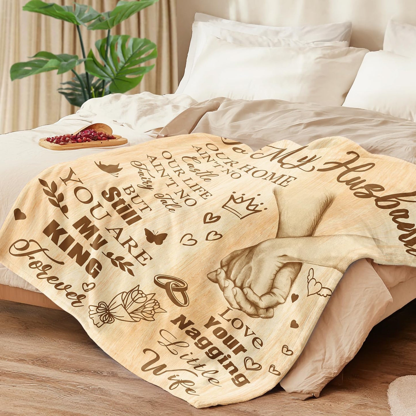 Anniversary for Husband from Wife - Romantic Healing Thoughts Blanket for Men, Perfect Husband Birthday Gift Ideas(Father's Day, Valentine's, Christmas, Wedding Gift Idea) 60"x50"