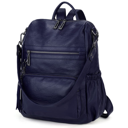 UTO Women Backpack Purse Leather Vegan Ladies Fashion Designer Rucksack Convertible Travel Shoulder Bag with Tassel Blue