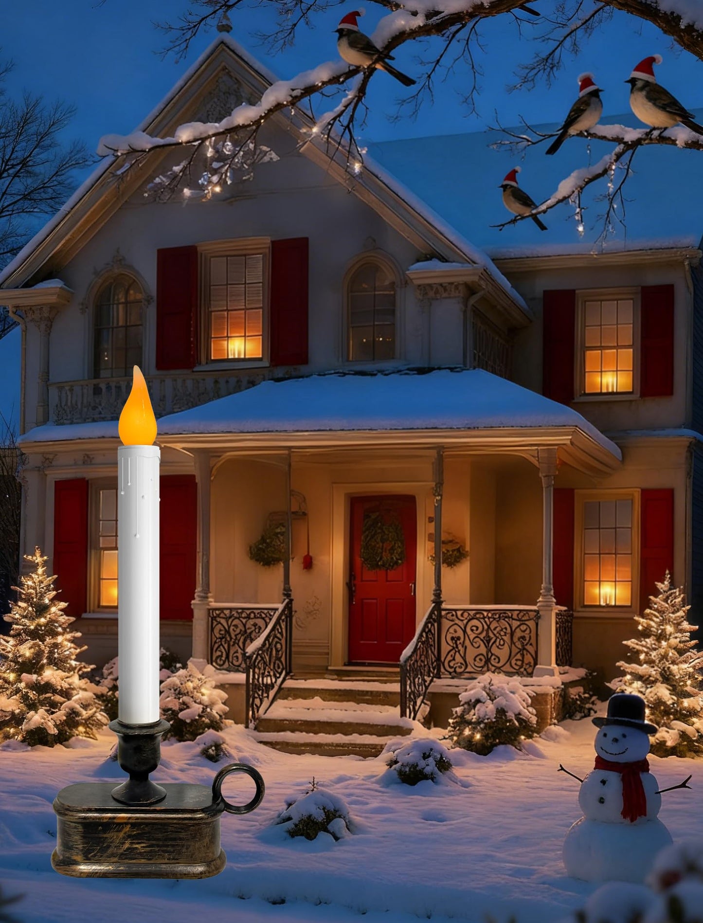4 Pack Christmas LED Candle Lamps with Sensor, 10Inch Battery Operated Window Candles with Flickering Flame for Indoor Bedroom Christmas Decoration with Bronze Plated Holder