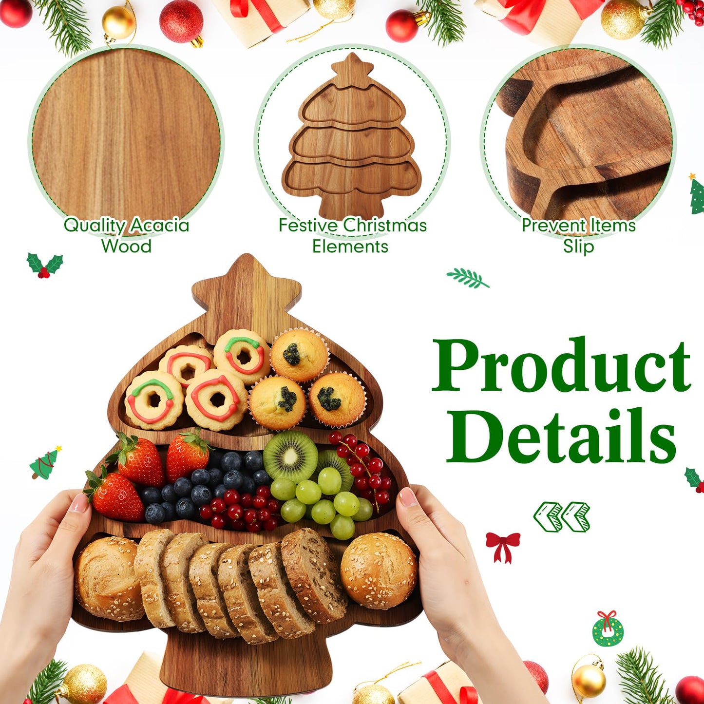 Bokon 4 Pcs Christmas Charcuterie Board 12"x10" Wooden Gingerbread Xmas Cutting Boards Serving Trays for Dessert Cheese Bread Snack Holiday Decor Gift for Christmas Party(Snowman,Acacia Wood)