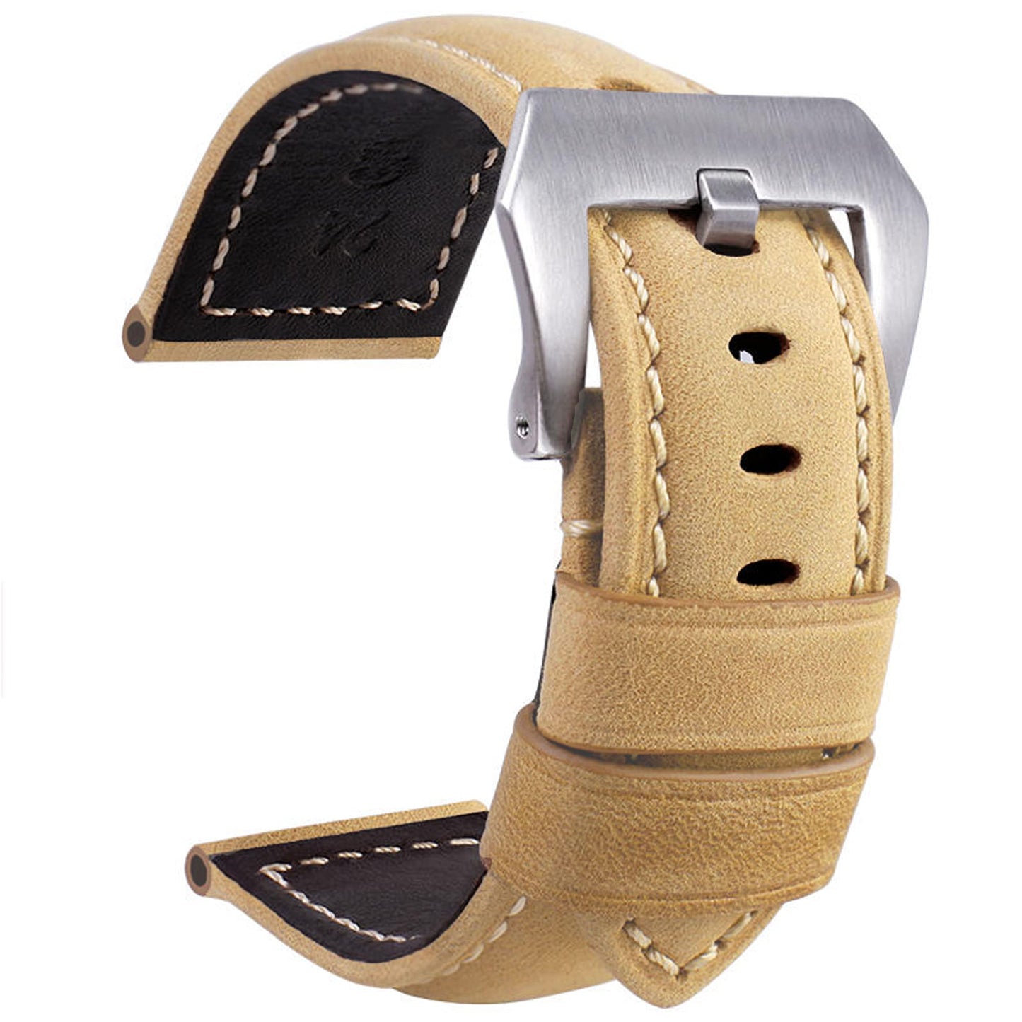 Niziruoup 24mm Leather Watch Bands for Men, Vintage Top Grain Leather Watch Strap Compatible with Panerai Watch Band, Genuine Leather Bracelet Watch Replacement Band, Khaki