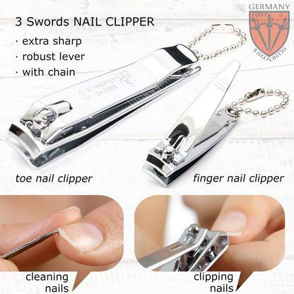 3 Swords Germany - brand quality 3 piece manicure pedicure grooming kit set for professional finger & toe nail care tool clipper fashion leather case in gift box, Made by 3 Swords (00811)
