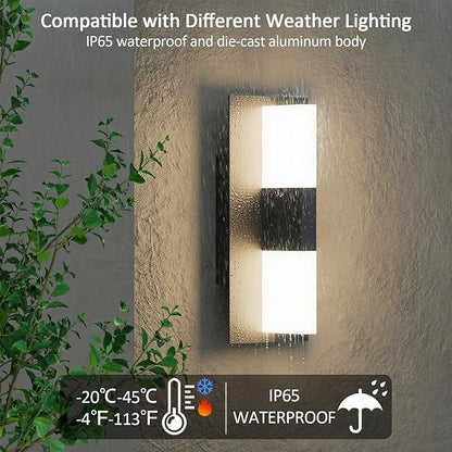 12.4 inches Modern Outdoor Led Wall Light,30W 3000K Porch & Patio Hardwired Wall Sconces with White Clear Acyrlic Lampshade,IP65 Waterproof Exterior Wall Lamp for Garage Garden(Black,2Pack)