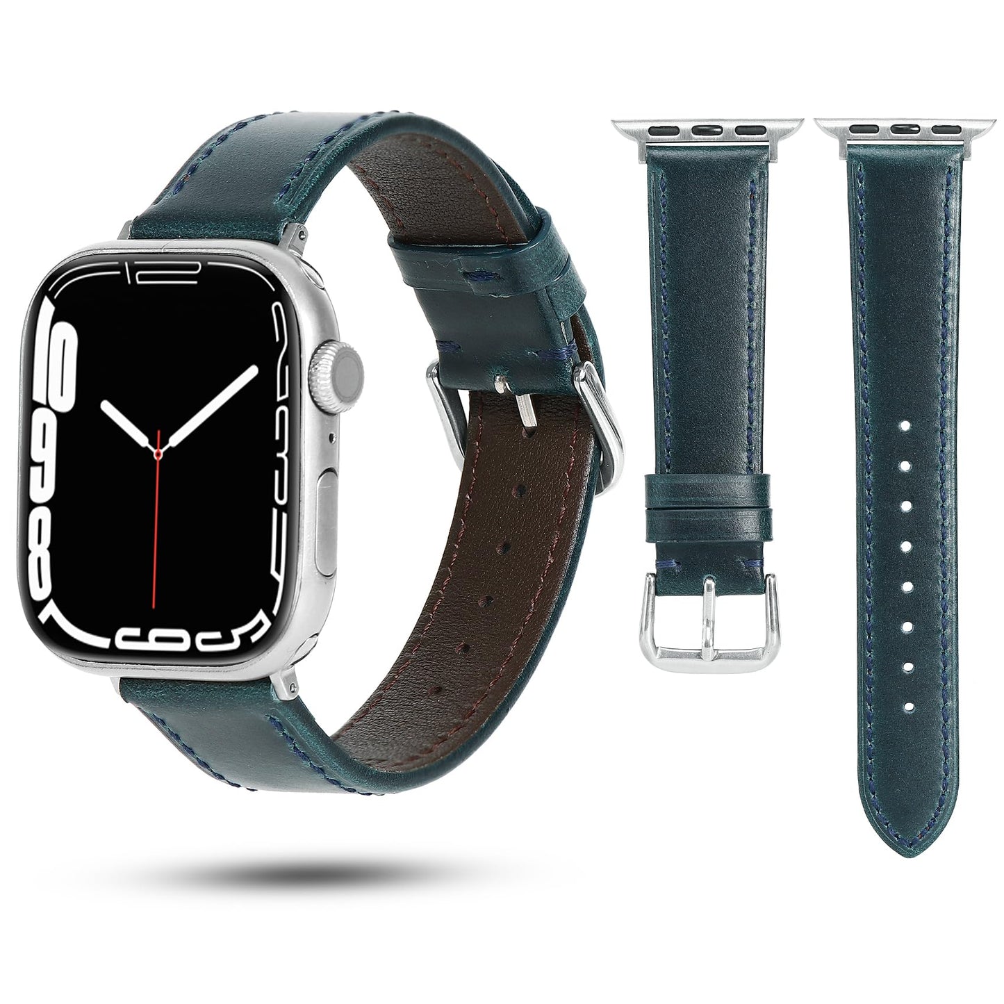 Soft Top-Grain Leather Watch Band Men Women, Compatible with All Apple Watch Series, Breathable, Sweat-Resistant iWatch Strap