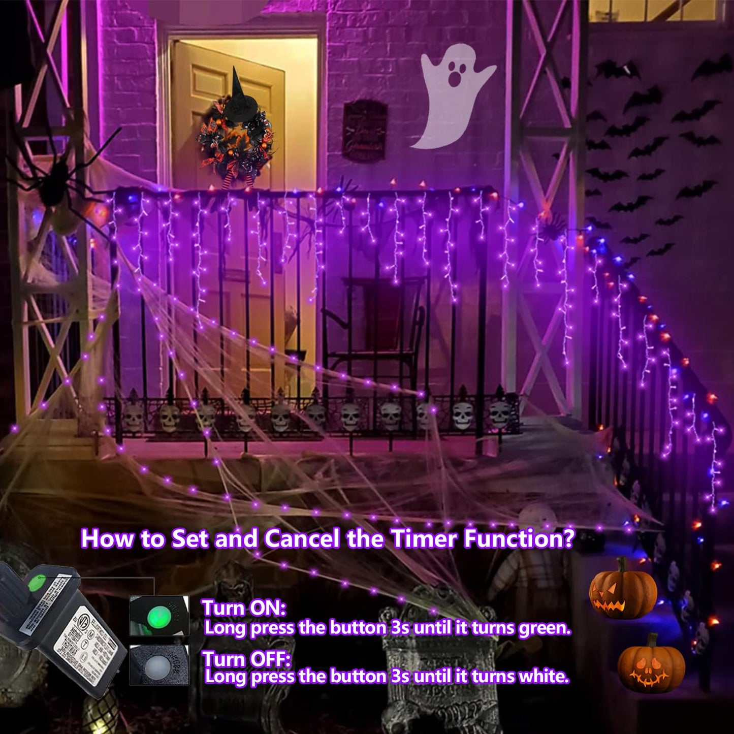 QITONG Purple Icicle Lights for Outside, 33ft 400 LED String Light Indoor Plug in, Clear Wire Connectable Icicle Christmas Lights with 8 Modes
