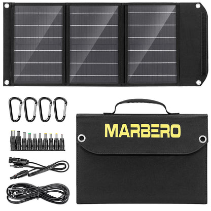MARBERO Portable Solar Panel 30W Solar Panel Charger 23% High Efficiency Foldable Solar Panels QC3.0 USB & DC Port Compatible with Cell Phone Ipad Laptop IP65 Waterproof for Camping Outdoor Cloudy