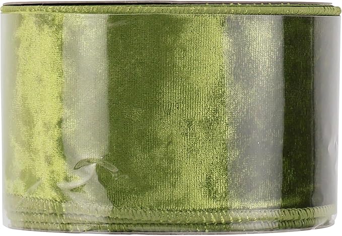MEEDEE Moss Green Velvet Wired Ribbon 2.5 Inch - 10 Yards Crushed Velvet Christmas Ribbon for Tree Decoration, Wreath Supplies, Crafts Bow Making
