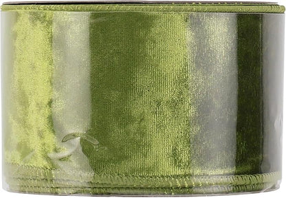 MEEDEE Moss Green Velvet Wired Ribbon 2.5 Inch - 10 Yards Crushed Velvet Christmas Ribbon for Tree Decoration, Wreath Supplies, Crafts Bow Making
