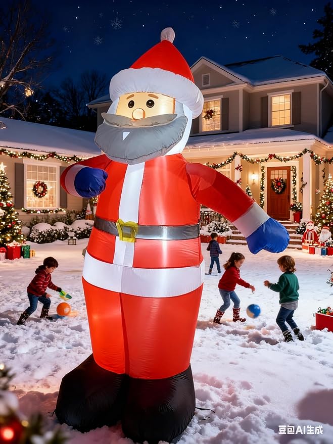 8FT Christmas Inflatable Santa Claus Outdoor Decorations, Inflatable Santa with Gift Bag Built-in LED Lights, Blow Up Yard Decorations for Holiday Xmas Party Indoor Garden Lawn
