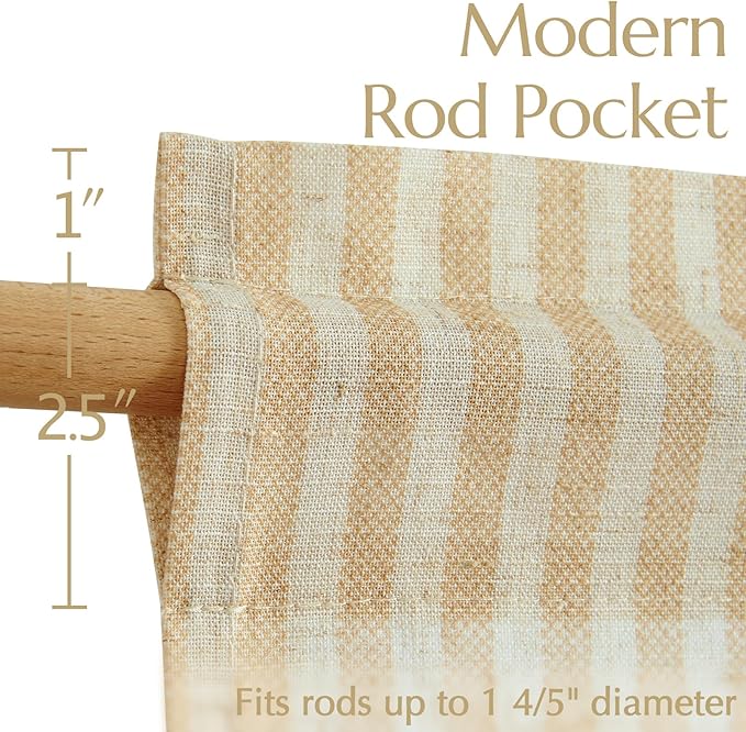 jinchan Striped Linen Kitchen Curtains 24 Inches Length Tier Curtains Farmhouse Modern Cafe Style Small Window Treatments Airy Light Filtering Rod Pocket for Living Room Bathroom 2 Panels Beige