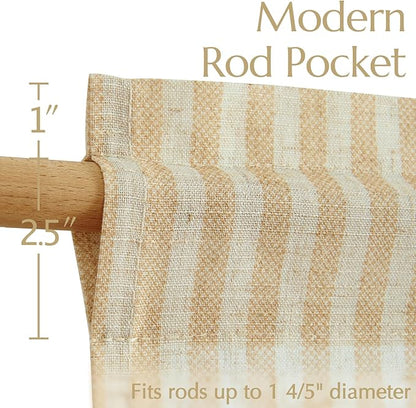 jinchan Striped Linen Kitchen Curtains 24 Inches Length Tier Curtains Farmhouse Modern Cafe Style Small Window Treatments Airy Light Filtering Rod Pocket for Living Room Bathroom 2 Panels Beige