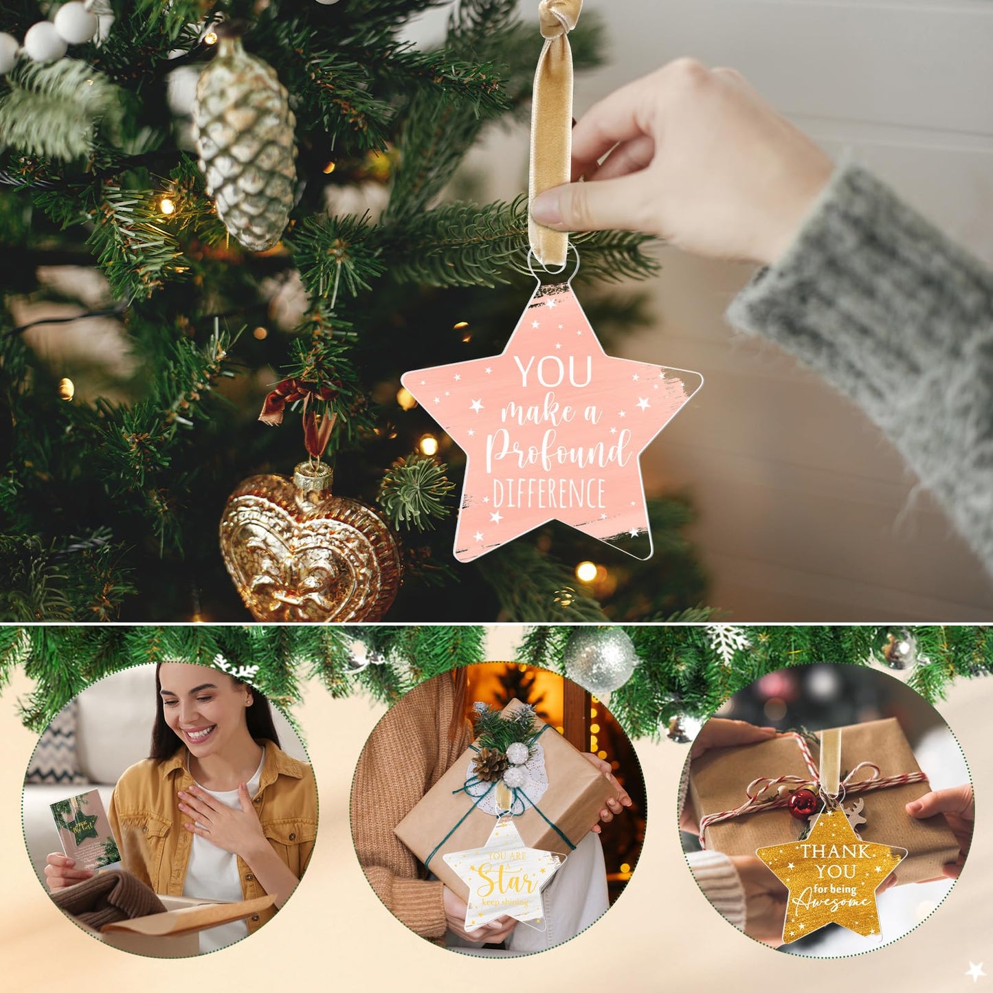 Colingmill 20 Sets Thank You Gifts Office Christmas Ornament for Team Acrylic Xmas Hanging Plaque with Card Employee Appreciation Gift for Coworker Nurse Teacher Staff Group Xmas Tree Decor (Vivid)