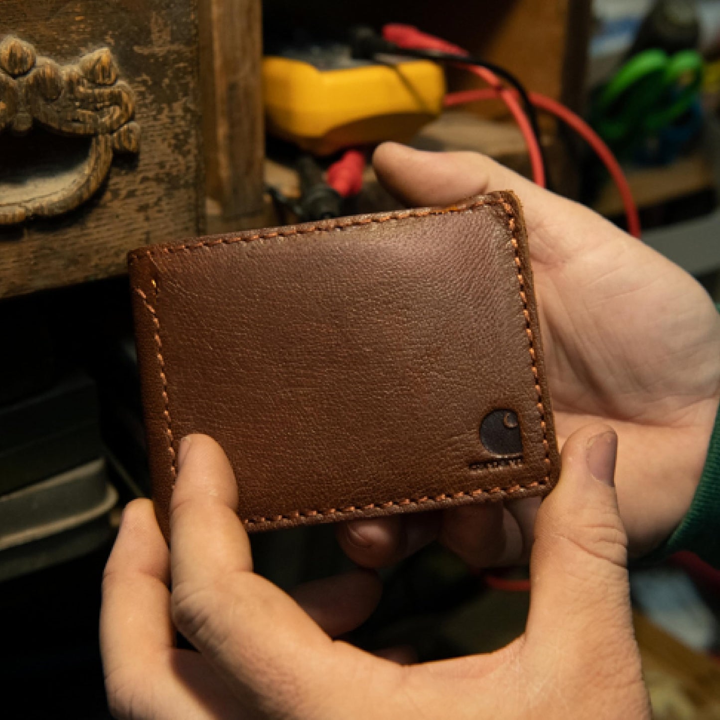 Carhartt Mens Full Grain Patina Leather Wallets, Bifold, and Front Pocket Options, Brown (Bifold)