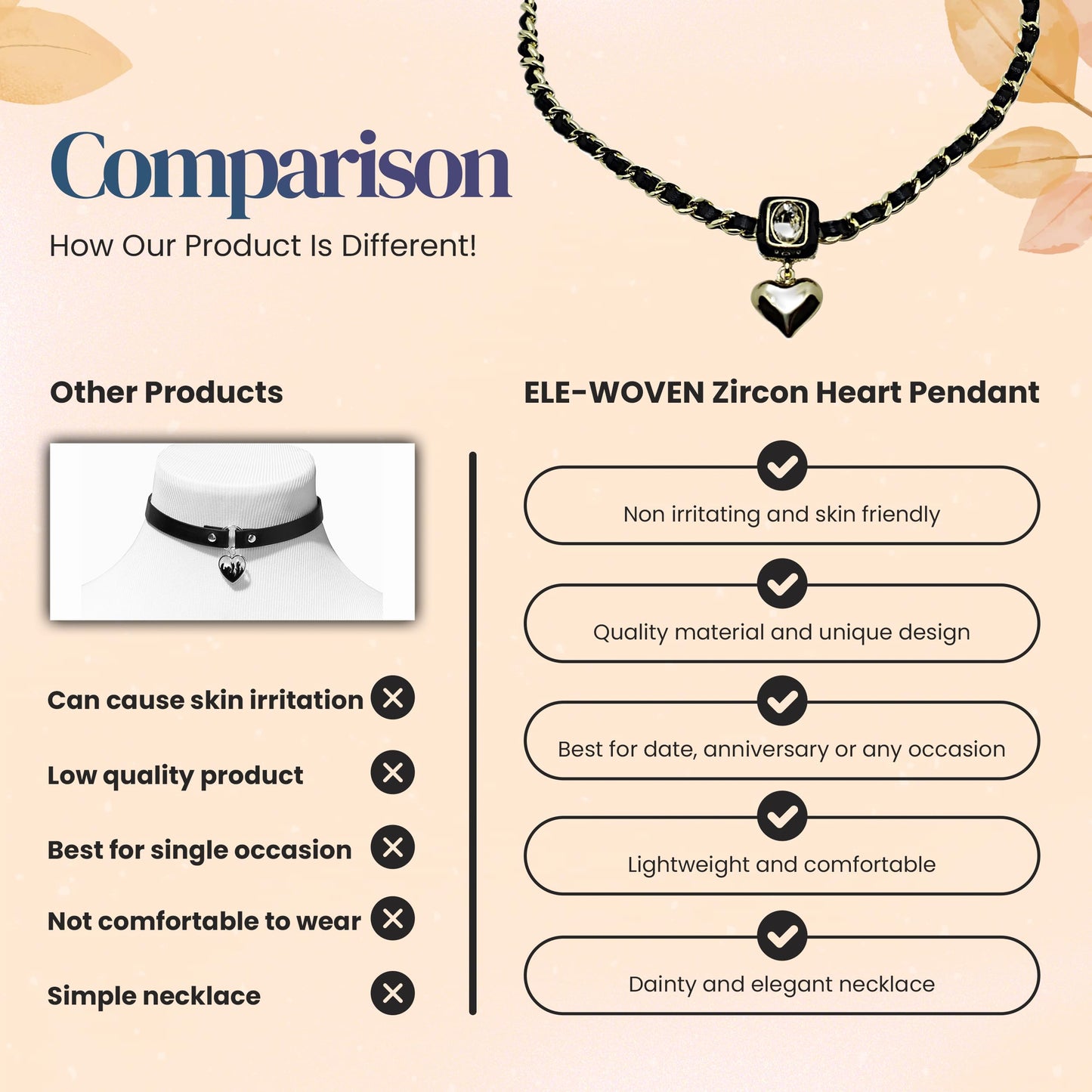 Heart Pendant Necklace with Zircon - Cubic Zirconia Vintage Jewelry Leather Women's Necklace