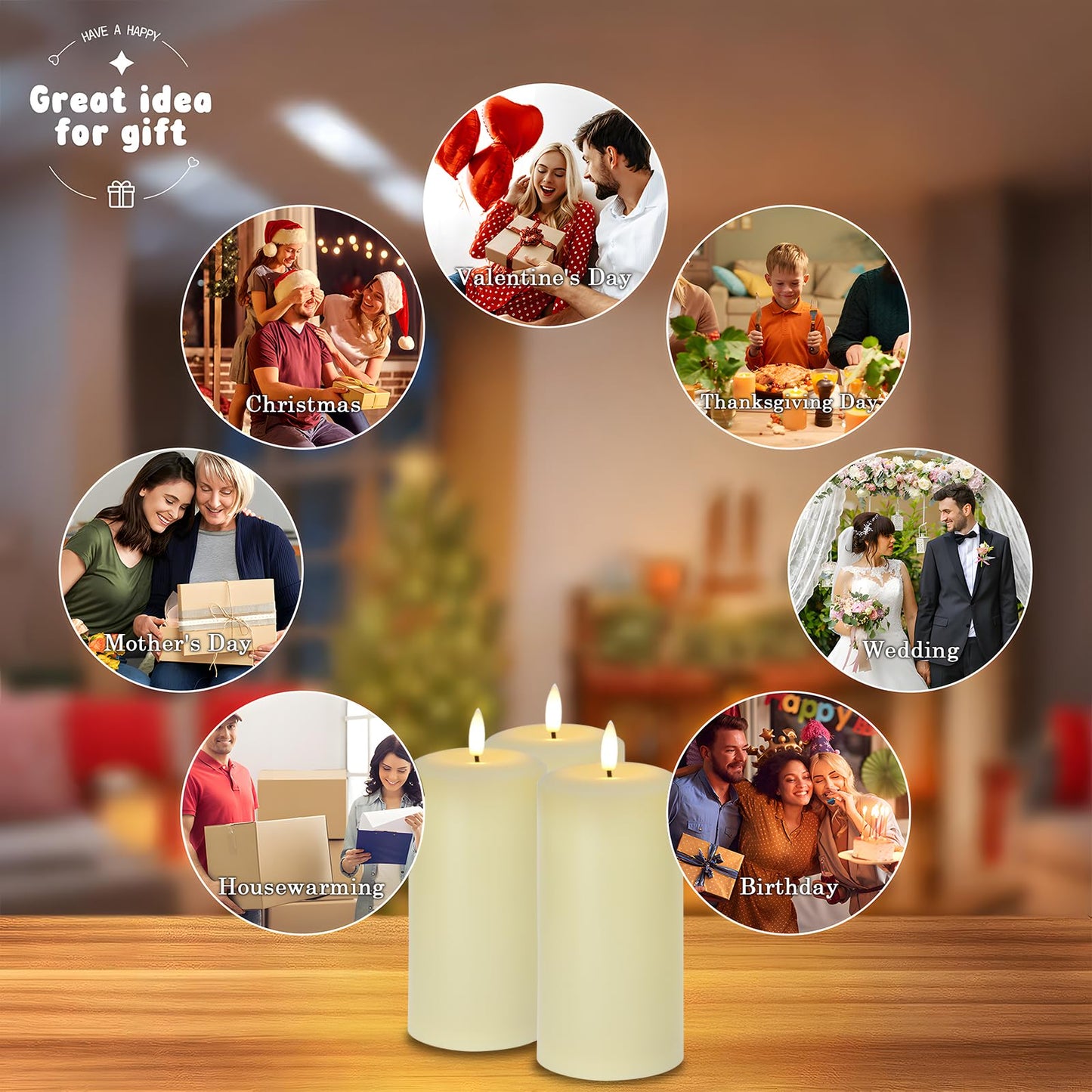 Hinabichan Flameless Candles Battery Operated with Remote and 2/4/6/8 H Timer, 6pcs Flickering Fake Electric Candles for Festival Home Party Decor (D3 x H 6") (Ivory)