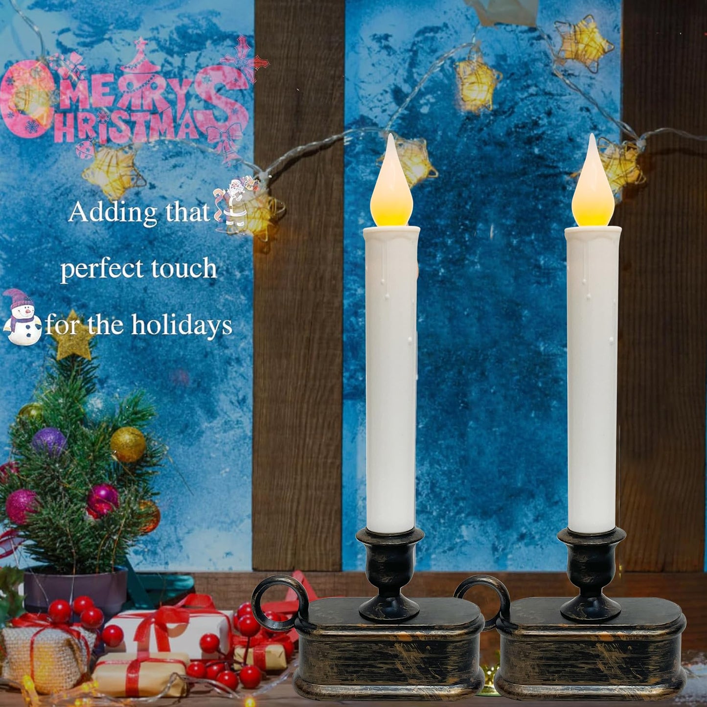 Doratale 4 Pack Window Candles with Sensor Dusk to Dawn, Christmas Window Candles Battery Operated, LED Flameless Taper Candle for Christmas Home Decor Table Window, Bronze Base