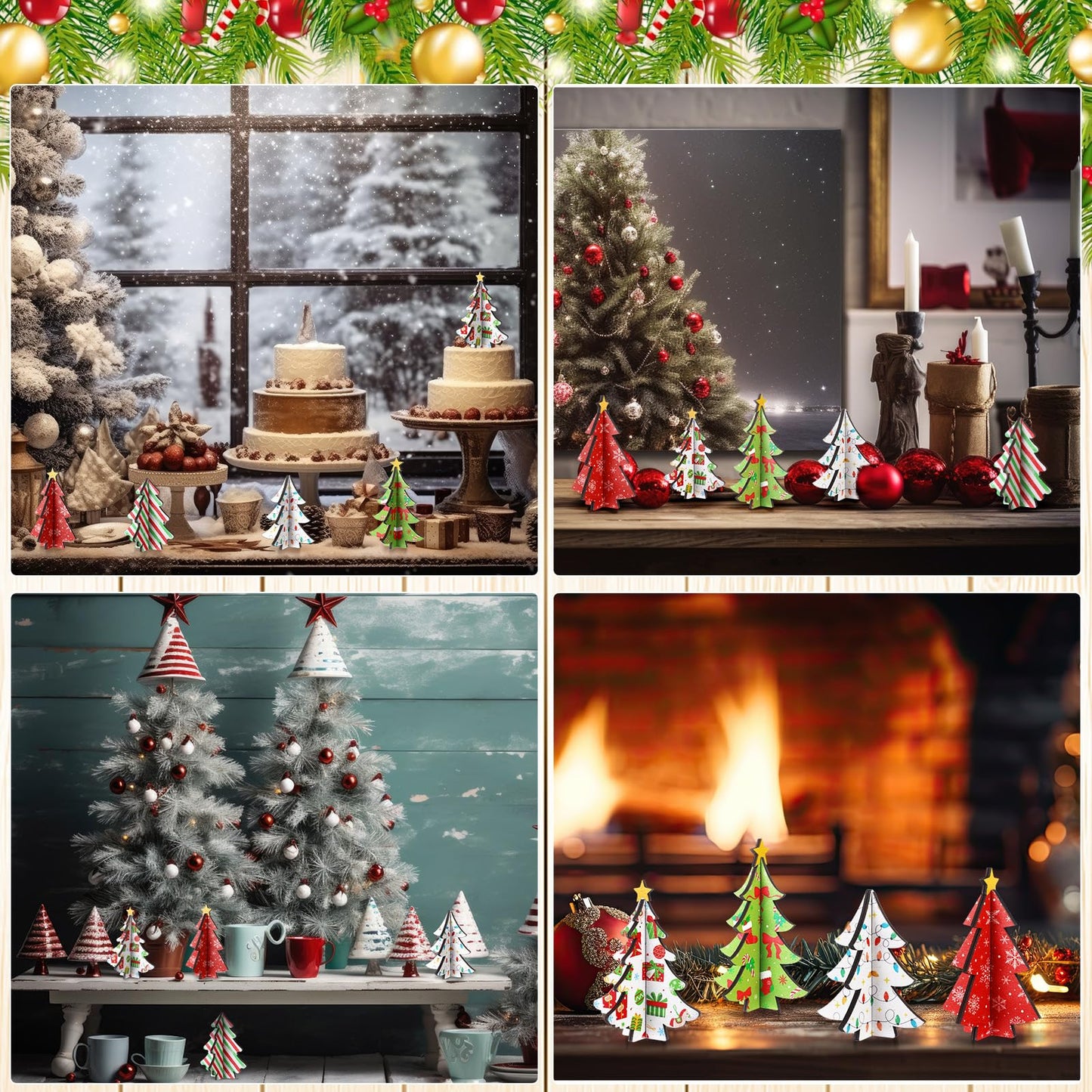 Bucherry 5 Pcs Wooden Christmas Trees Tabletop Decorations Rustic 3D Christmas Trees Xmas Centerpieces Farmhouse Table Wooden Signs for Xmas Winter Farmhouse Home Tiered Tray Decor