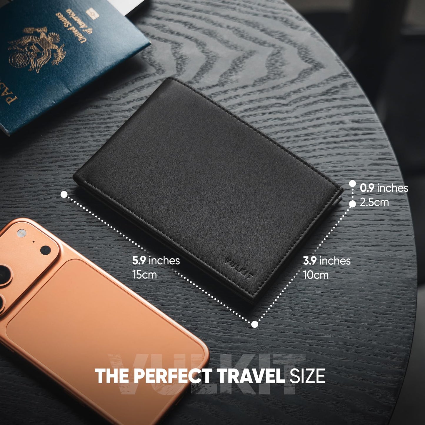 VULKIT Bilfold Passport Holder Leather RFID Blocking Passport Wallet with Hidden Pocket Slim Travel Documents Organizer for Men or Women (Passport, Card, Cash, Coin, SIM Card, Ticket)