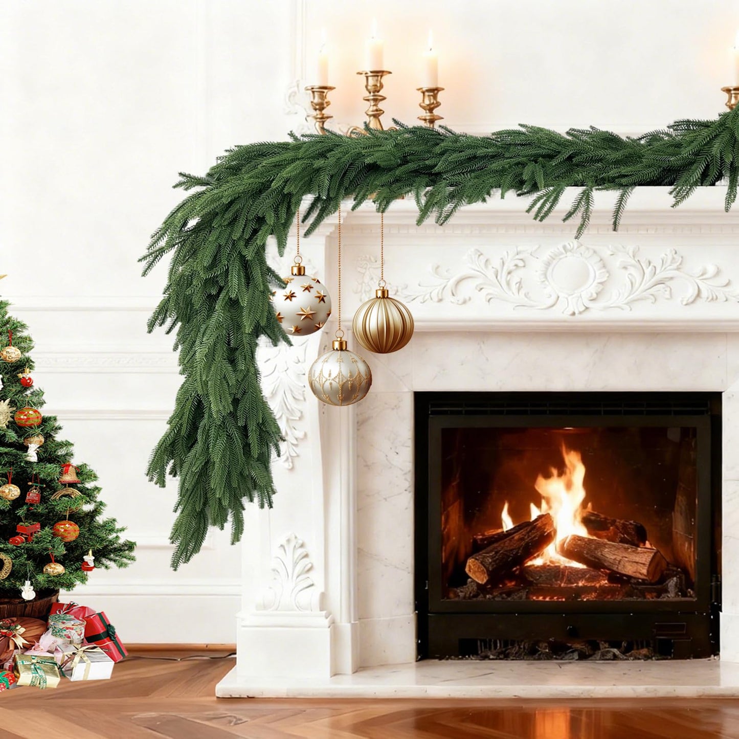 FUTBER 9FT Christmas Garlands Norfolk Pine - Real Touch Pine Garlands - Garlands Christmas Decorations for Home Dining Table Mantel Porch Winter Christmas Decor