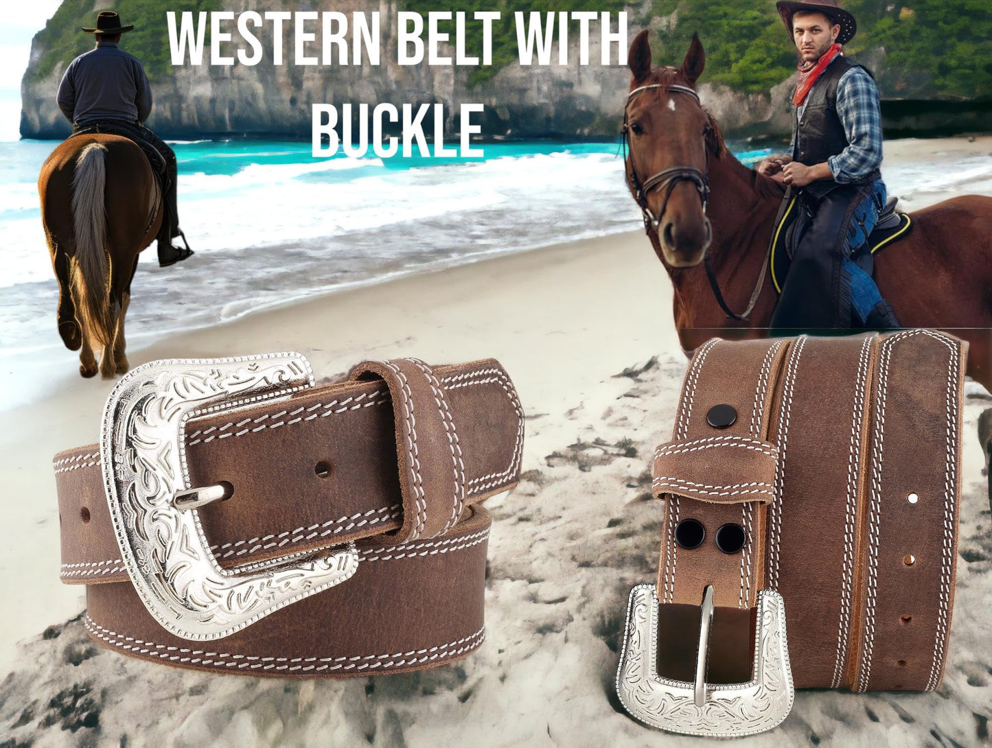 F&L CLASSIC mens Western full grain Leather belt Strap w/Snaps for Interchangeable Buckles, USA,7-941-32-size 32
