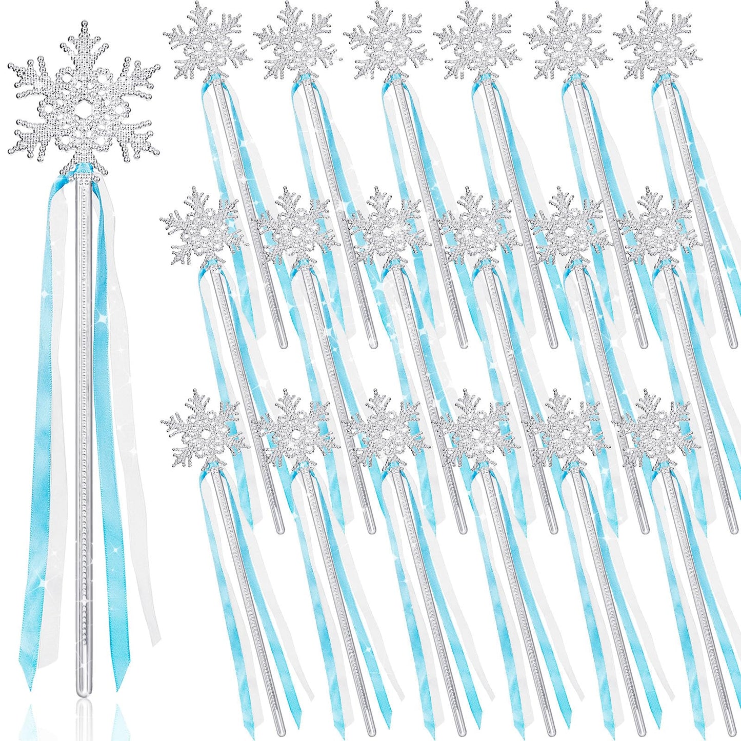 Gejoy Winter Snowflake Wand Silver Snowflake Magic Wand Winter Flake Theme Winter Wand Princess(12 Pcs)