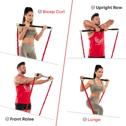 Resistance Band Bar for Fitness – Workout Bar for Exercise, Squat, Biceps, Triceps, Shoulders, Back – Adjustable 3 Parts Bar for Resistance Bands – Durable Portable Steel Pilates Resistance Bar