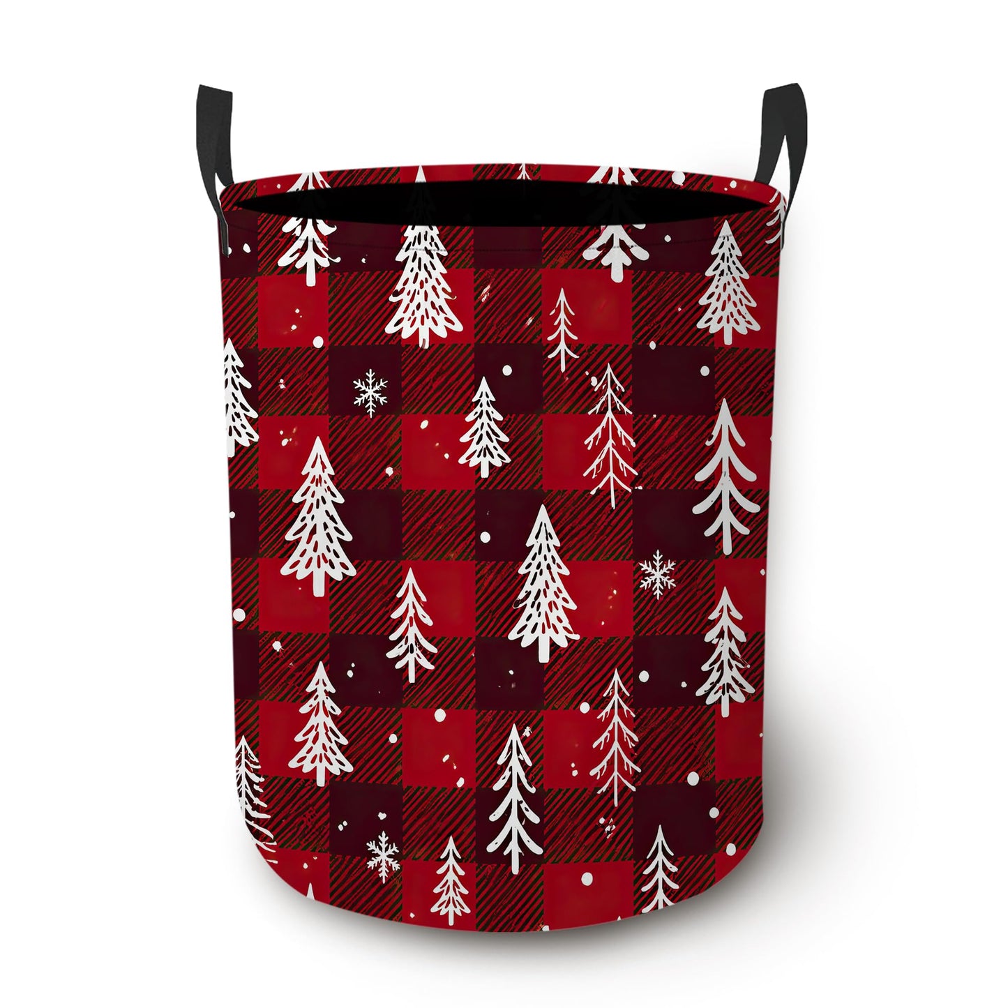 Christmas Tree Laundry Basket, Foldable Oxford Cloth Snowflake Plaid Laundry Hamper with Handles, Tote Bag Clothes Storage Bucket for Laundry Room/Bathroom/Bedroom/Dormitories 20.8"x16"
