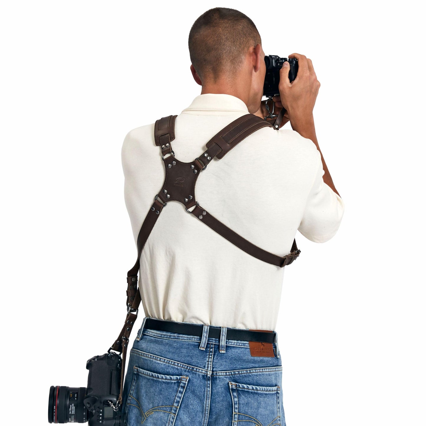 Padwa Lifestyle Dual Camera Harness Strap for Two-Cameras - Dual Shoulder Full Grain Leather Harness,Multi Double Camera Gear for DSLR/SLR Strap,Double Camera Harness for Photographers,Brown