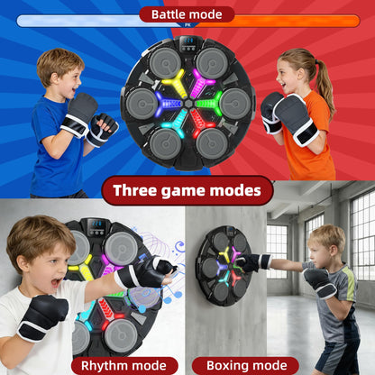 Music Boxing Machine for Kids, Wall Punching Pad with Gloves, 3 Speed Modes, Bluetooth, Smart, Beat Lights, Home Workout Training Boxing Equipment Sport Toys for Boys Girls Teen and Adults