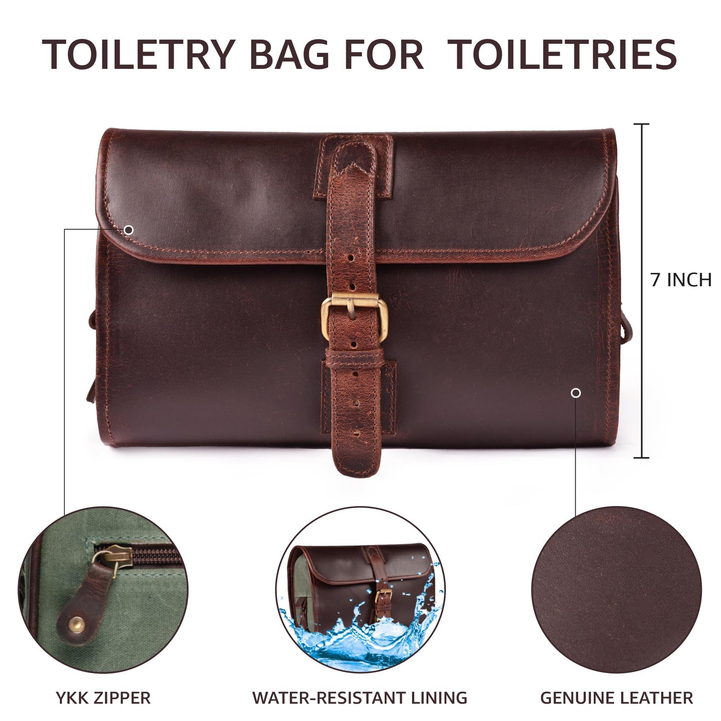 LEATHER VILLAGE Hanging Genuine Leather Toiletry Bag for Men & Women with Waterproof Lining – Handcrafted Vintage Travel Dopp Kit, Shaving Organizer & Shower Bathroom Essentials Case - Cherry
