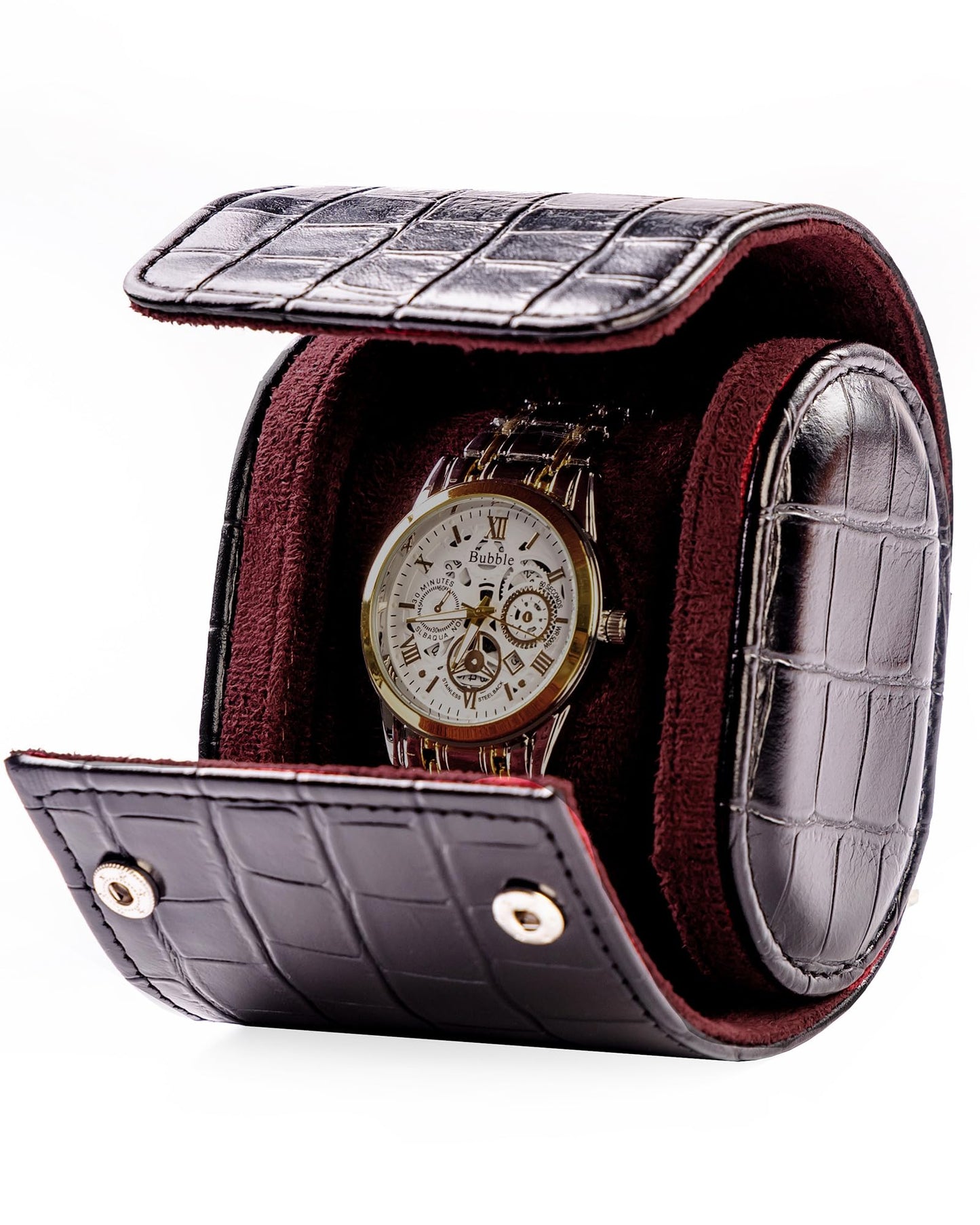 MR.OKAY Single Watch Travel Case- Classic Leather Watch Case With Superb Texture.(Portable Watch Roll Or Organizer For Storage And Display).Festival Gift For Men, All Handcrafted By Artisans.