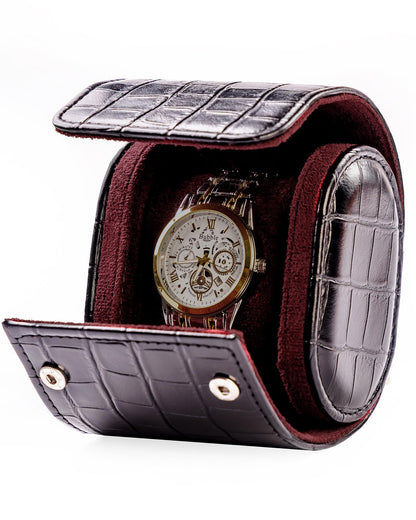 MR.OKAY Single Watch Travel Case- Classic Leather Watch Case With Superb Texture.(Portable Watch Roll Or Organizer For Storage And Display).Festival Gift For Men, All Handcrafted By Artisans.