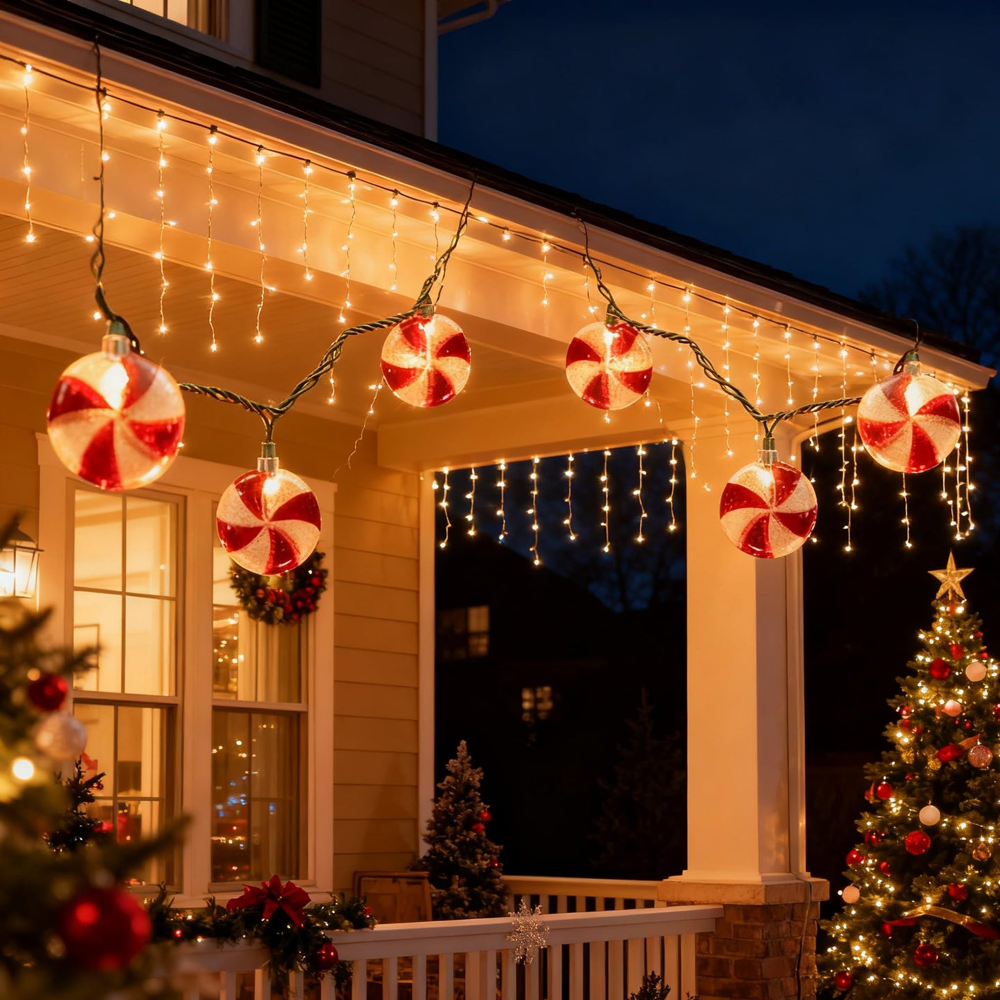 Xingzd 8.5Ft Christmas Candy Light, Christmas Decorations String Lights with 10 Red White Peppermint Bulbs, Plug in Fairy Lights for Indoor Party Kid's Room Xmas Tree Patio Bedroom Garden Decor
