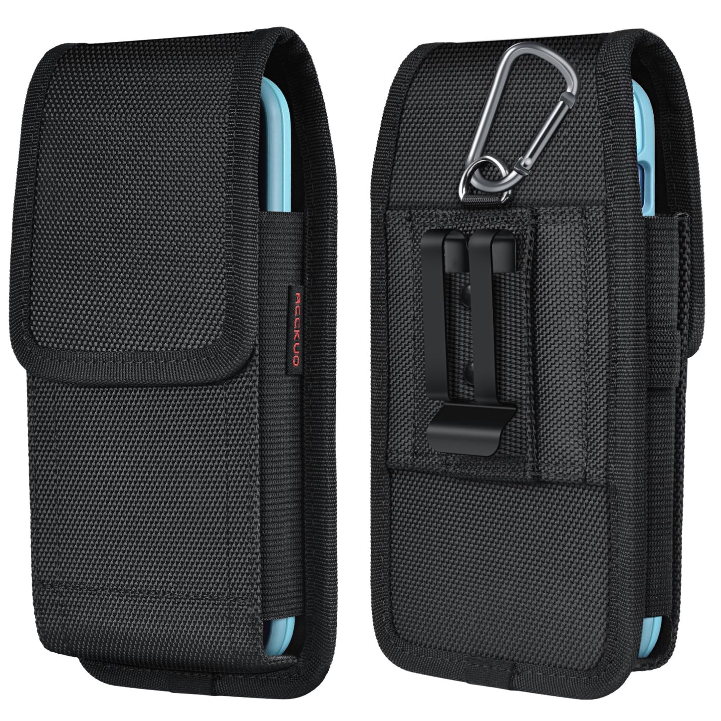ACCKUO Phone Holster for Belt with Metal Clip and Magnetic Closure Compatible with iPhone 17 Pro Max, Galaxy S26/S25/S24/S23/S22/S21/S20 Ultra A17 A16 A26 A36 for Everyday Protection, XL-Black