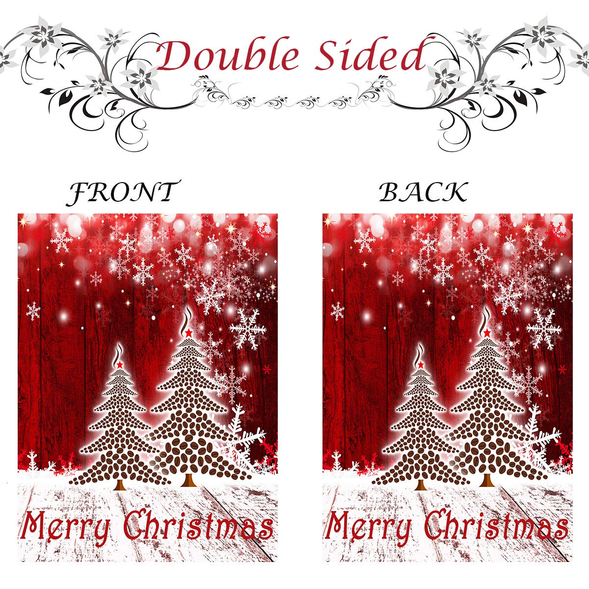 Merry Christmas Tree Red Garden Flag Winter Snowflake Double Sided Flags 12" x 18", Xmas Rustic Winter Snow Holiday New Year Small Garden Flag Banner Yard Outdoor Decoration Home Decor