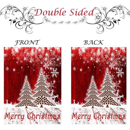 Merry Christmas Tree Red Garden Flag Winter Snowflake Double Sided Flags 12" x 18", Xmas Rustic Winter Snow Holiday New Year Small Garden Flag Banner Yard Outdoor Decoration Home Decor