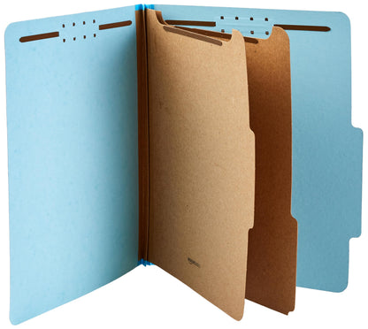 Amazon Basics Classification Folder with Prongs, 100% Recycled, 2 Dividers, 2" Embedded Fasteners, Letter Size, for Documents Organization, Light Blue, 10 Count